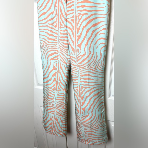 J. MCLAUGHLIN Zebra Animal Print Pants Slacks Trousers Aqua Blue Pink Peach Silk - Picture 5 of 11